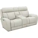 Moorehead Zero Gravity Triple Power Reclining Console Loveseat in Kona White Top-Grain Leather